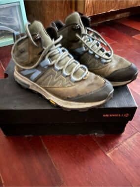 Merrell Olive and Gray Women's Waterproof Hiking Ankle Boots